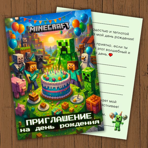 Детские Приглашения Майнкрафт